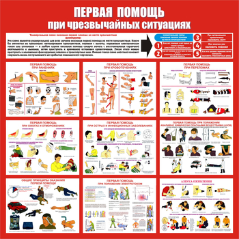 С20 Стенд первая помощь (при чрезвычайных ситуациях) (1000х1000 мм, пластик ПВХ 3мм, Прямая печать на пластик) - Стенды - Стенды по первой медицинской помощи - Магазин охраны труда и техники безопасности stroiplakat.ru